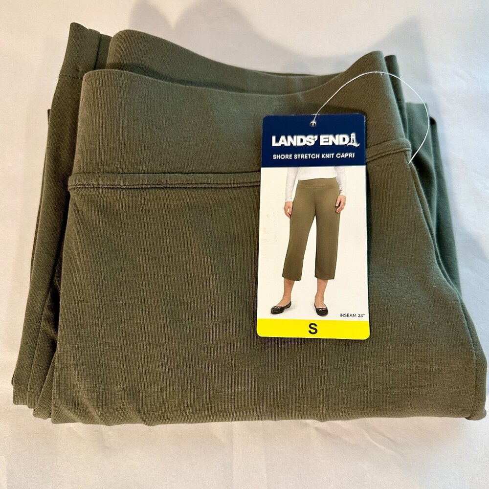 Lands' End Women's Shore Knit Capri Pant Size S Green Soft Stretch Comfy (NEW)